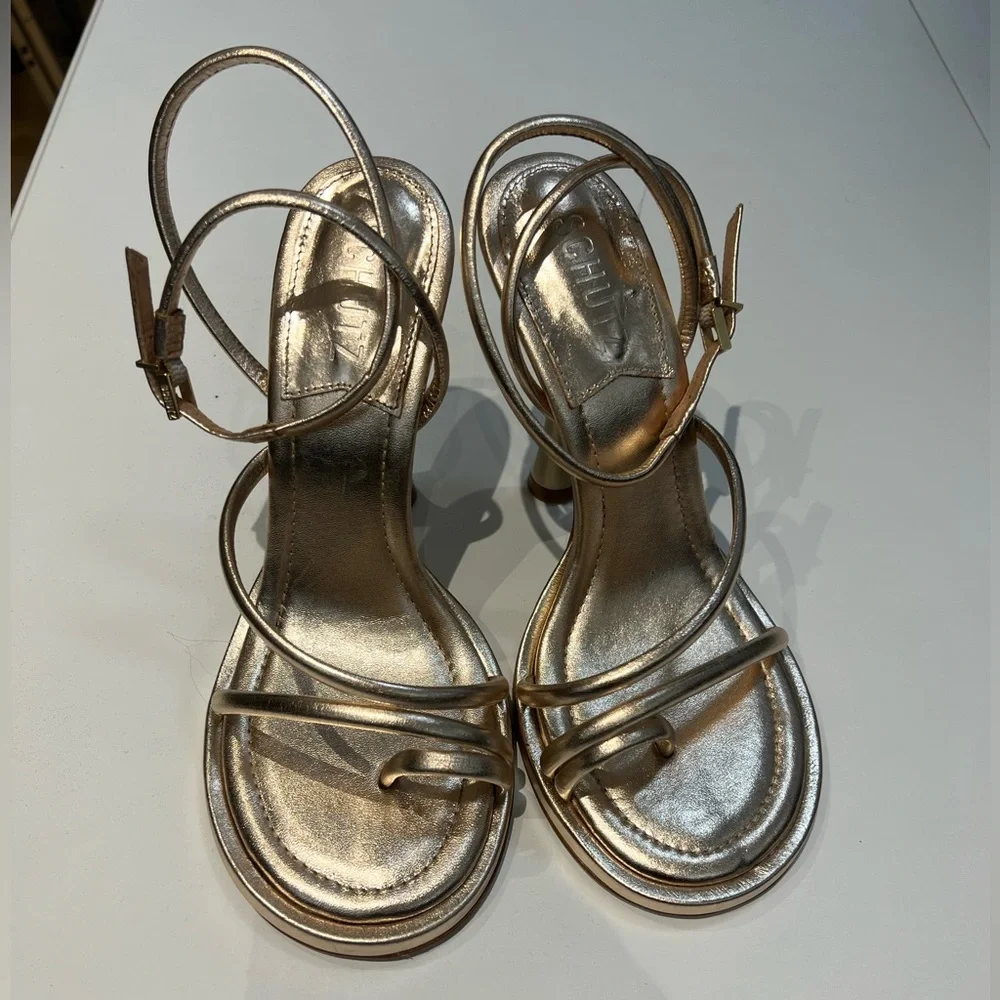 SCHUTZ Metallic Gold Strappy Sandals - Picture 8 of 15